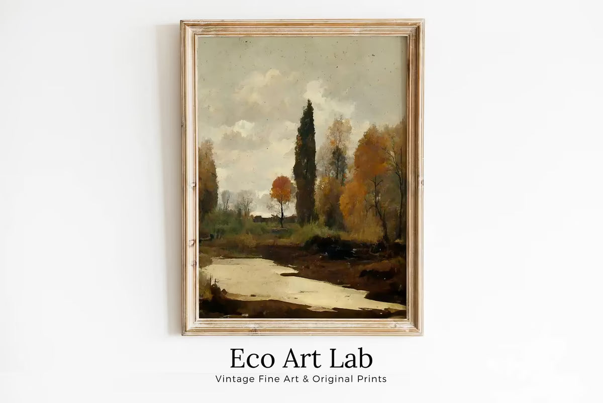 Fall Art. Muted Colors Rustic Autumn Landscape Printable Painting. . Country Decor Nature Landscape. Moody Vintage Art Print – Printable Wall Art