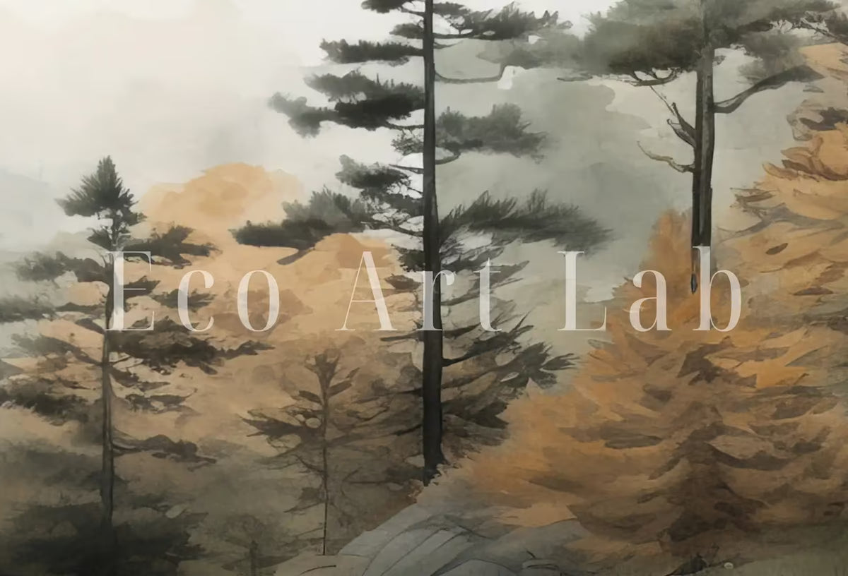 Fall Forest & Mountain 3 Piece Wall Art | Watercolor Autumn Landscape | Abstract Nature Print | Modern Minimal Decor | Pine Forest Wall Art – Printable Wall Art