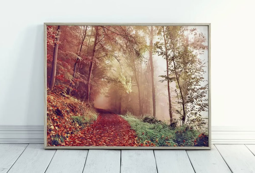 Fall Landscape Foggy Forest Trail Digital Painting. Printable Fall Wall Art. Home or Office Decor, Nature Print Digital Art Instant Download – Printable Wall Art