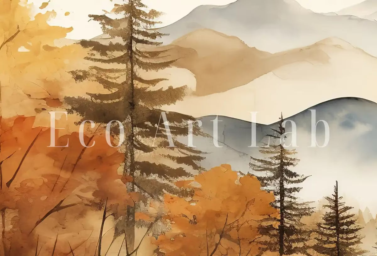 Fall Mountain & Forest 3 Piece Wall Art | Abstract Nature Print | Watercolor Autumn Landscape | Modern Minimal Decor | Pine Forest Wall Art – Printable Wall Art