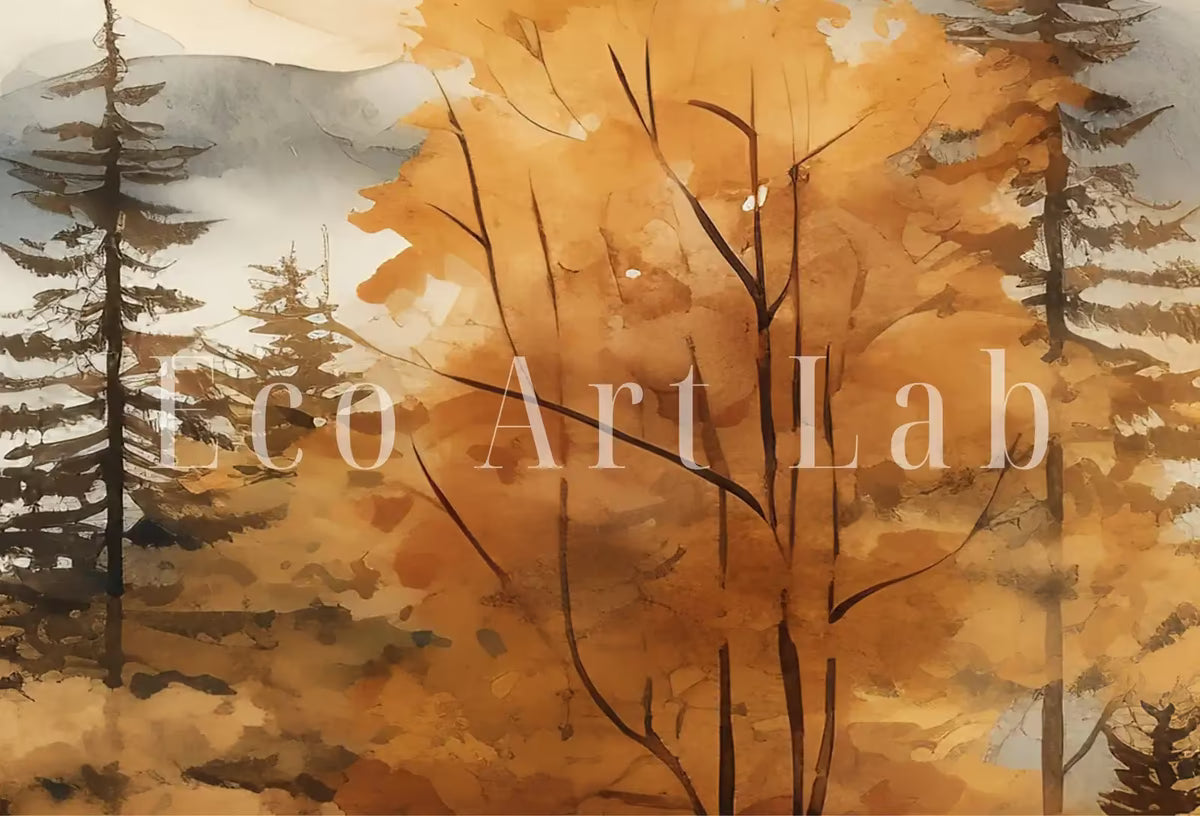 Fall Mountain & Forest 3 Piece Wall Art | Abstract Nature Print | Watercolor Autumn Landscape | Modern Minimal Decor | Pine Forest Wall Art – Printable Wall Art