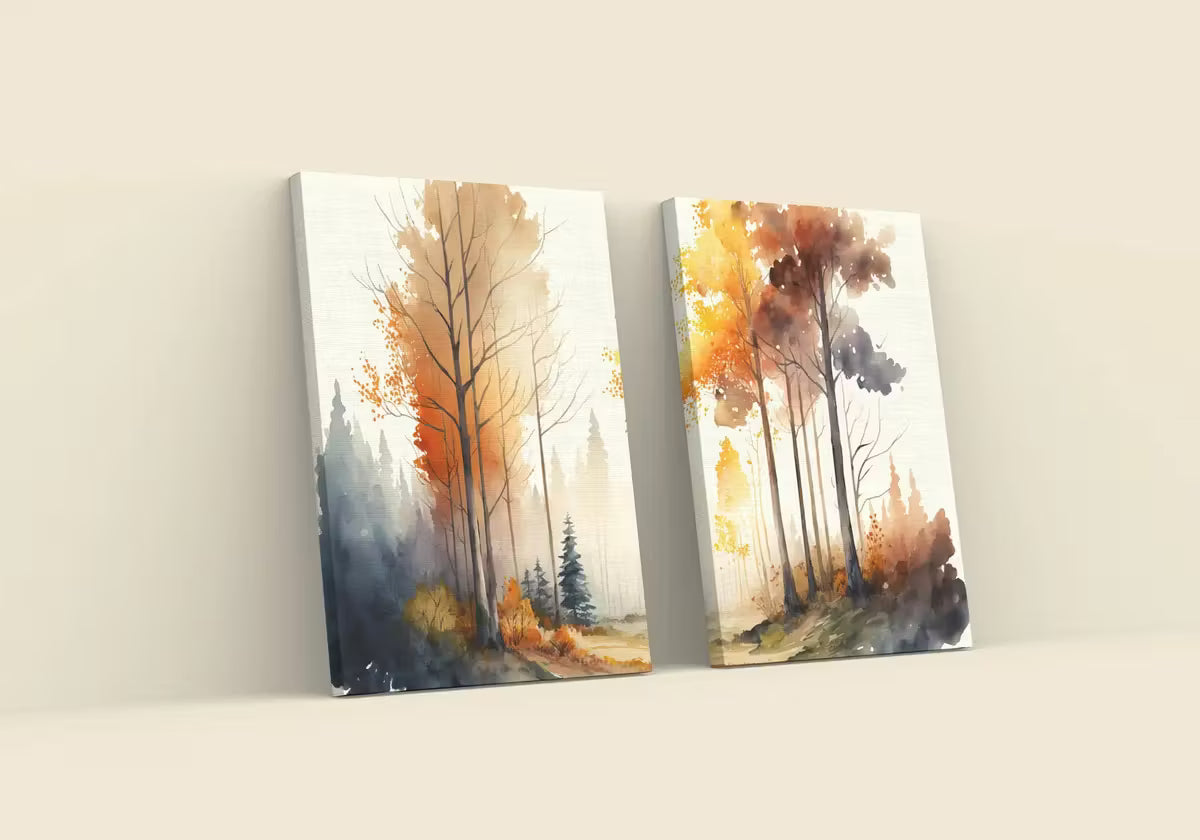 Fall Watercolor Forest Landscape Printable. Printable Wall Art. Set of 2 Prints. Autumn Forest Trees Painting. Nature Decor. Forest Art – Printable Wall Art Set