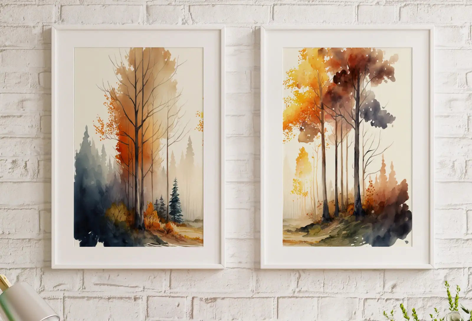 Fall Watercolor Forest Landscape Printable. Printable Wall Art. Set of 2 Prints. Autumn Forest Trees Painting. Nature Decor. Forest Art – Printable Wall Art Set (Digital Download) – Digital Download