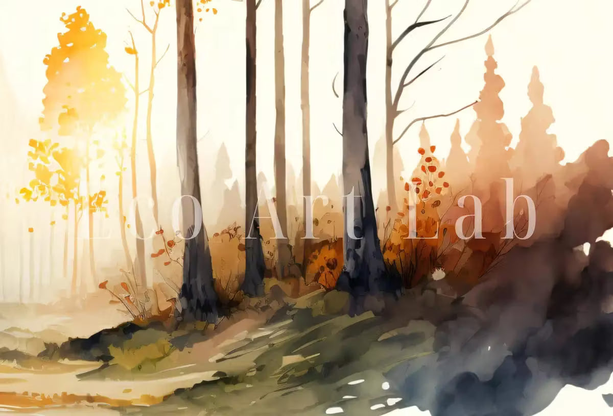 Fall Watercolor Forest Landscape Printable. Printable Wall Art. Set of 2 Prints. Autumn Forest Trees Painting. Nature Decor. Forest Art – Printable Wall Art Set