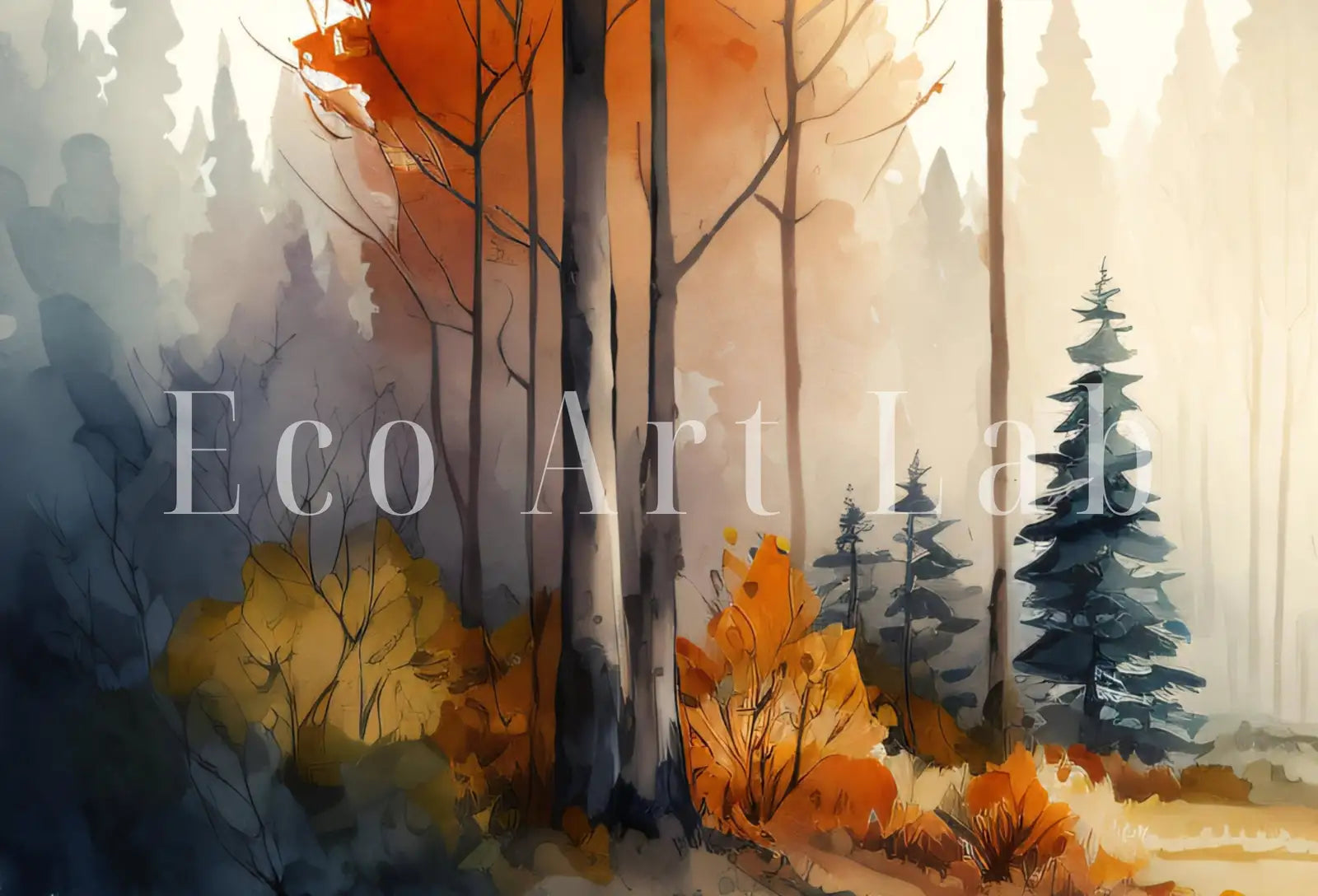 Fall Watercolor Forest Landscape Printable. Printable Wall Art. Set of 2 Prints. Autumn Forest Trees Painting. Nature Decor. Forest Art – Printable Wall Art Set (Digital Download) – Digital Download