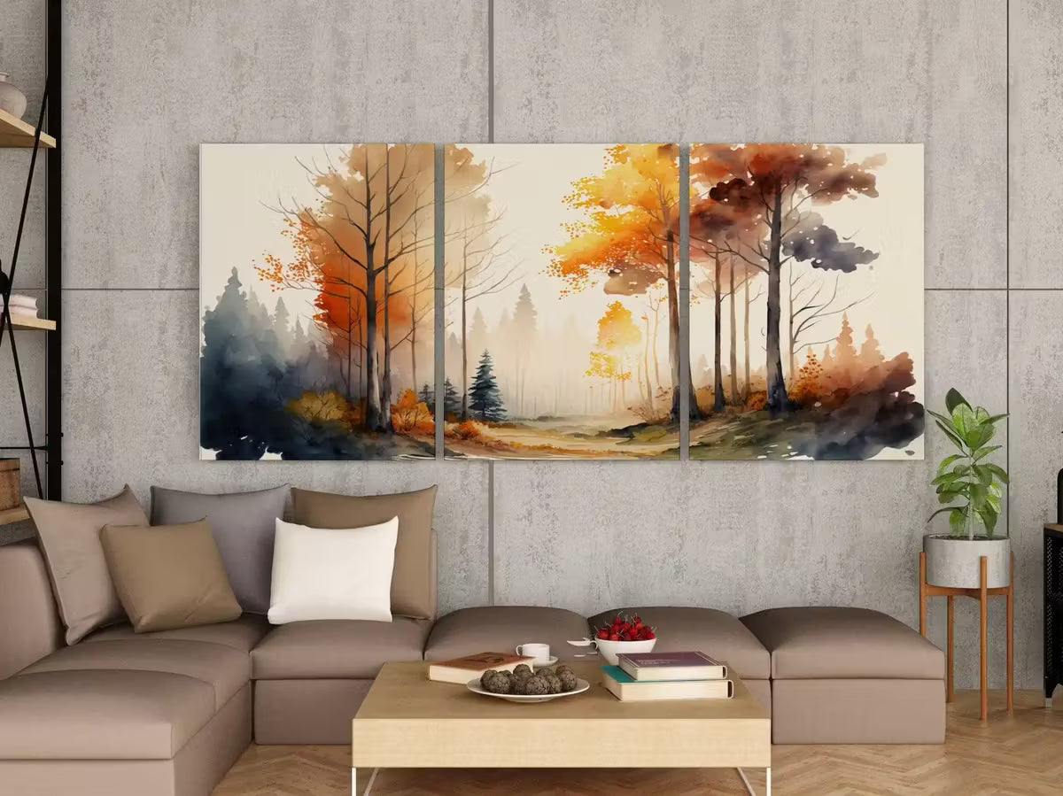 Fall Watercolor Forest Landscape. Printable Wall Art. Set of 3 Prints. Autumn Forest Painting. Gallery Wall Set. Nature Decor. Forest Art – Printable Wall Art Set