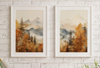 Fall Watercolor Forest Mountain Landscape Printable. Printable Wall Art. Set of 2 Prints. Autumn Forest Trees Painting. Nature Decor. – Printable Wall Art Set
