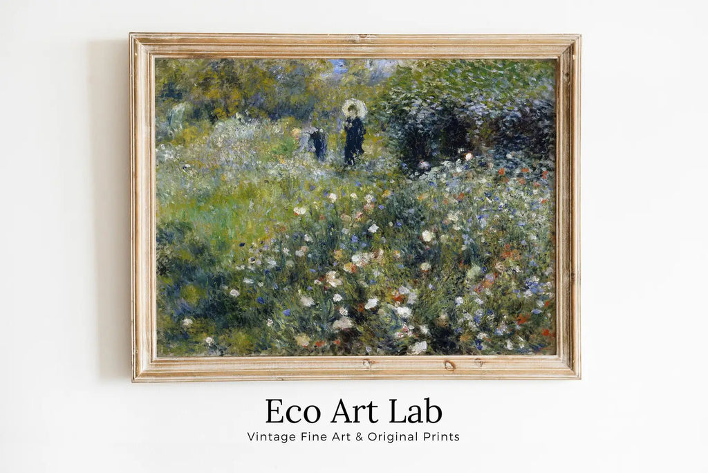Framed view of Famous Auguste Renoir Print. Woman with Parasol in a Garden. Vintage Painting. Printable Wall Art Antique Oil Painting. Instant Download – printable wall art digital download.