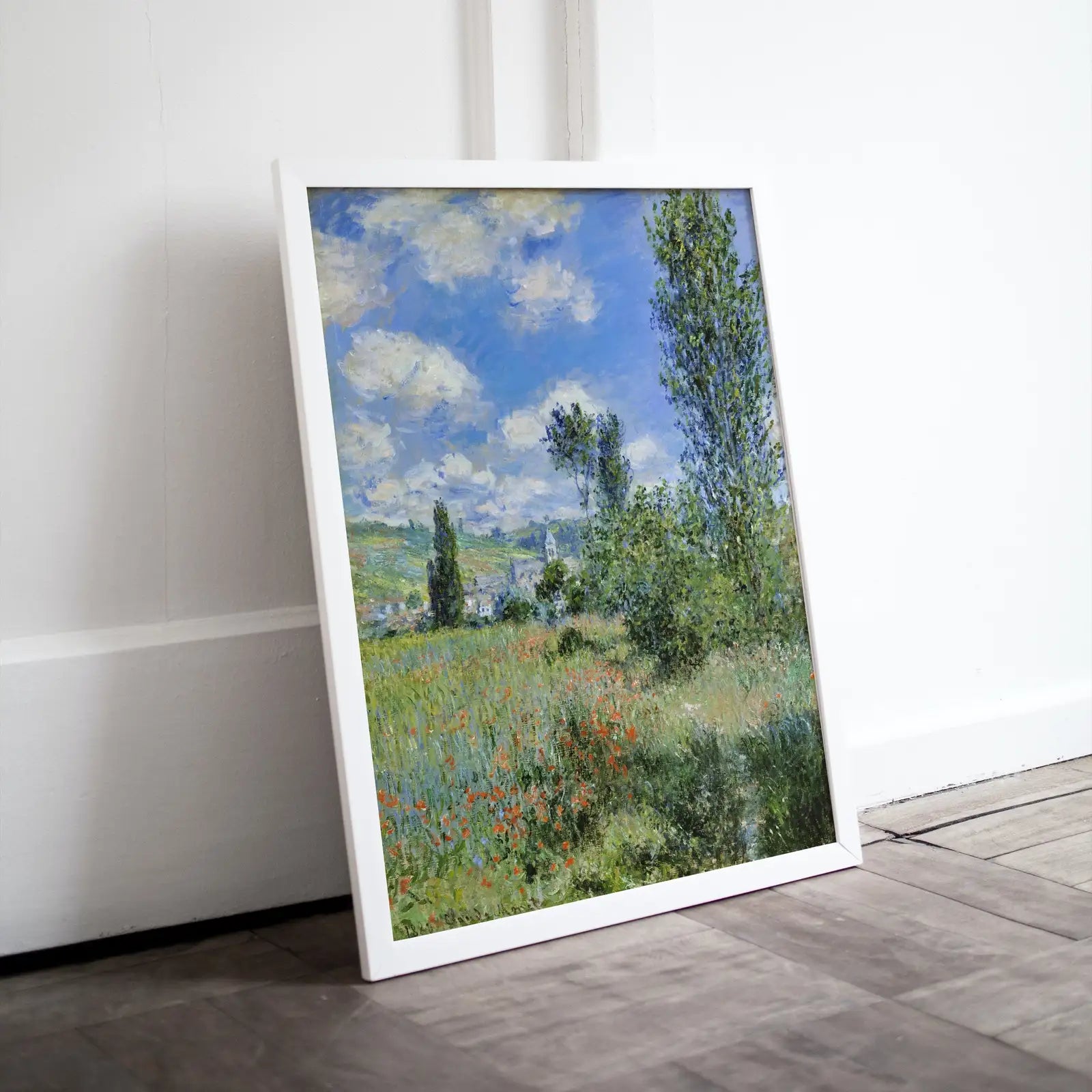 Included artwork preview showing first selection of artworks from Famous Claude Monet View of Vétheuil Painting. Printable Art. Instant Download Vintage Decor. Landscape Printable Wall Art. Spring Decor.