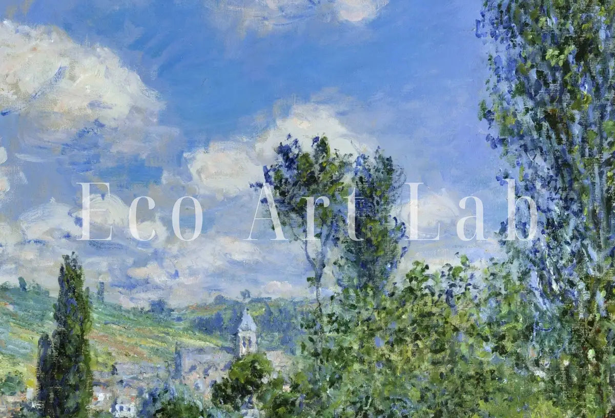 Detail view of artwork from Famous Claude Monet View of Vétheuil Painting. Printable Art. Instant Download Vintage Decor. Landscape Printable Wall Art. Spring Decor. (variation 2)