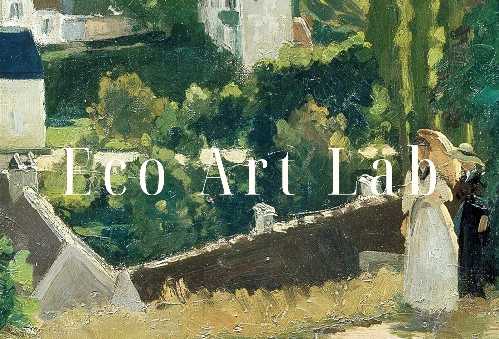 Detail view of artwork from Famous Countryside Printable Landscape Painting by Camille Pissarro. Instant Download Vintage Fine Art Print. Country Farmhouse Decor. (variation 1)
