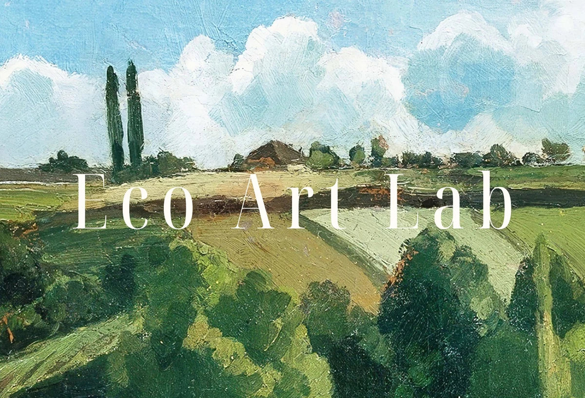 Detail view of artwork from Famous Countryside Printable Landscape Painting by Camille Pissarro. Instant Download Vintage Fine Art Print. Country Farmhouse Decor. (variation 2)