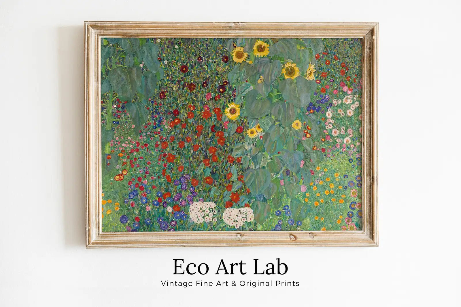 Framed view of Famous Flower Garden Gustav Klimt Painting Printable Wall Art. Instant Download Gustav Klimt Print. Vintage Floral Poster. Art Nouveau Print – printable wall art digital download.