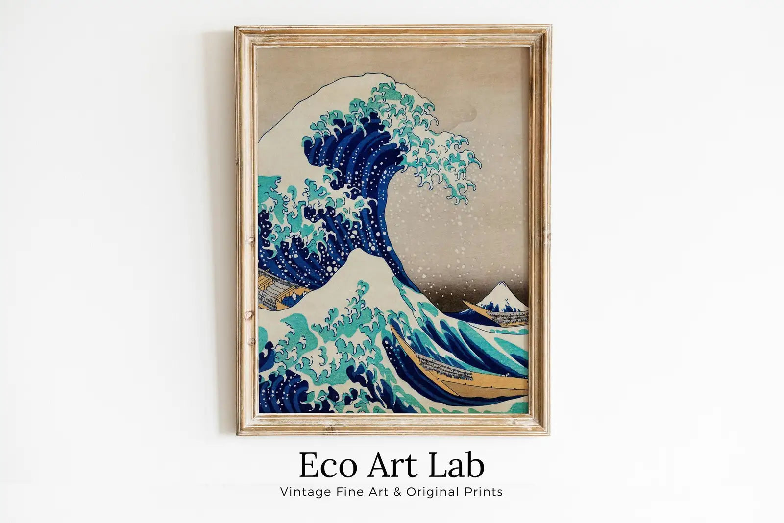 Framed view of Famous Great Wave off Kanagawa Japanese Painting. Vintage Wall Art Printable Poster. 19th Century Japanese Vintage Wall Art. Japanese Wave – printable wall art digital download.