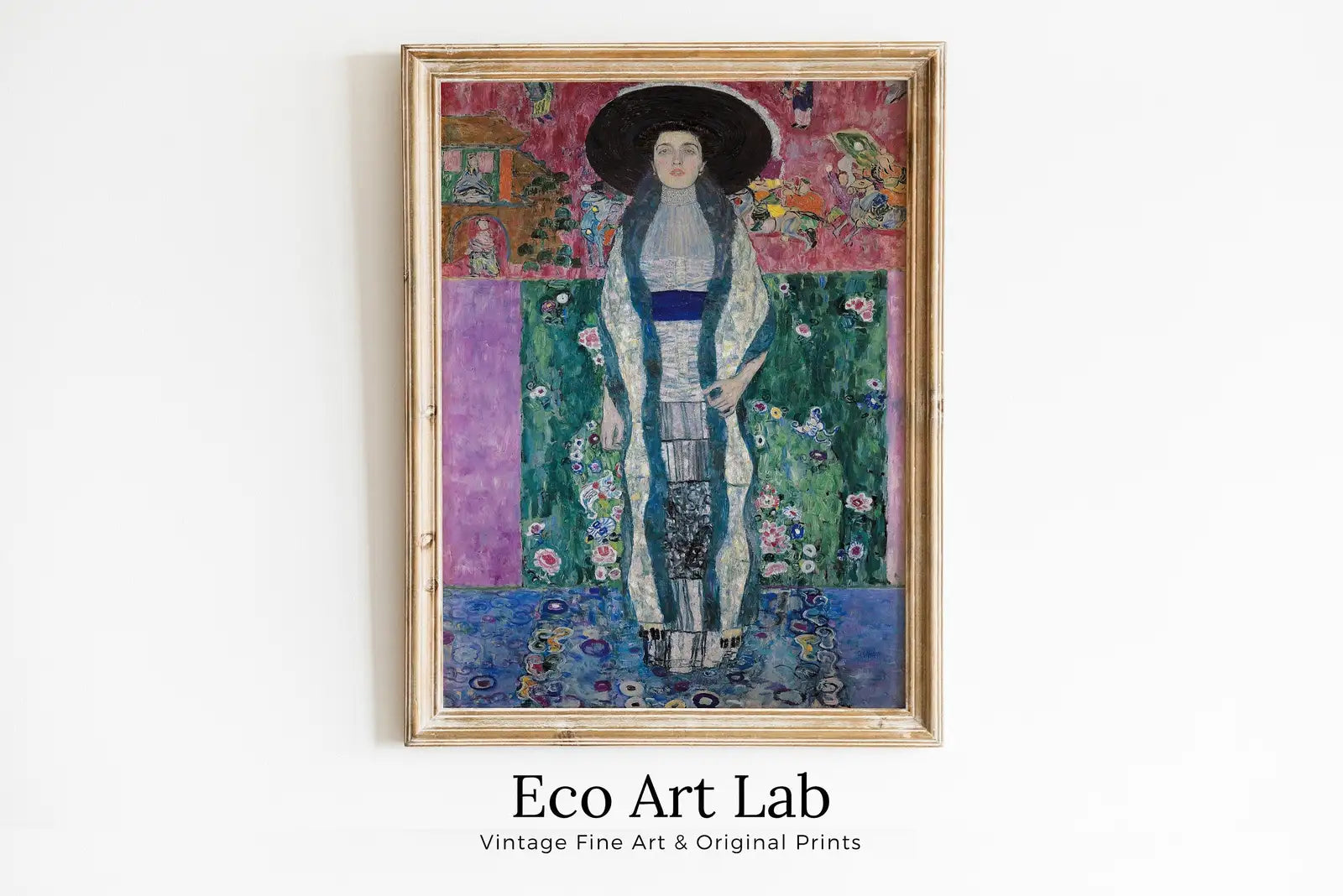 Framed view of Famous Gustav Klimt Portrait of Woman Printable Wall Art. Instant Download Painting Gustav Klimt Print. Vintage Poster. Art Nouveau Print – printable wall art digital download.