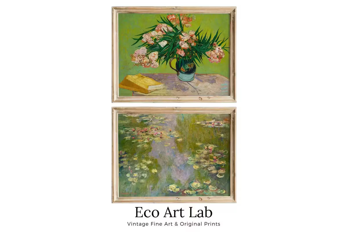 Famous Paintings Set of 2 Prints. Claude Monet & Van Gogh Printable 2 Piece Wall Art. Water Lilies, Oleanders Vintage Art. Instant Download – Printable Wall Art Set