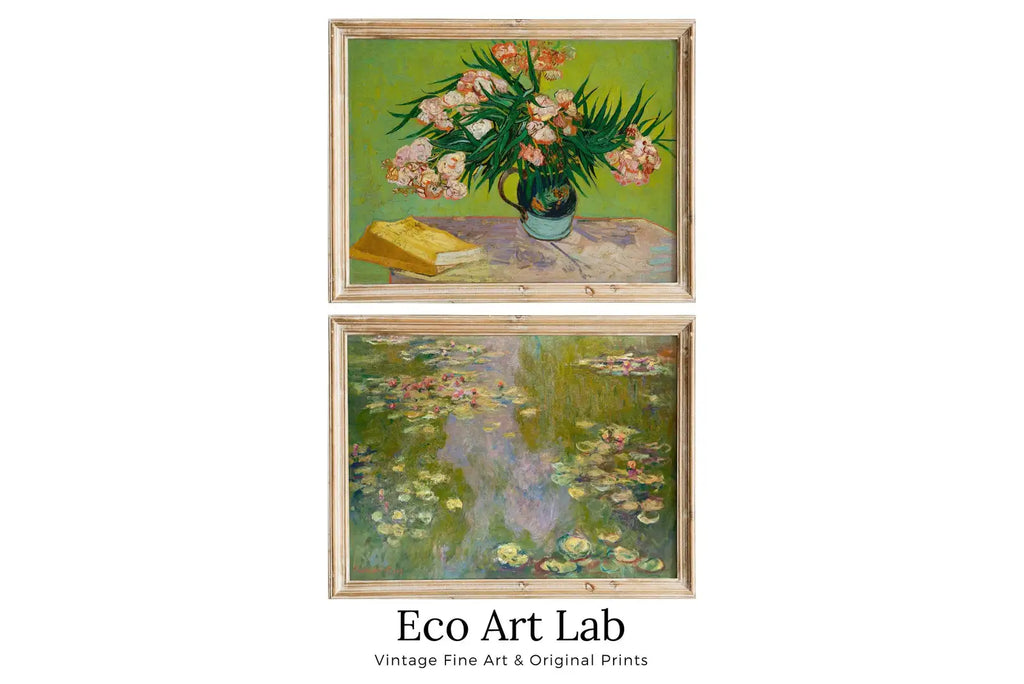 Famous Paintings Set of 2 Prints. Claude Monet & Van Gogh Printable 2 Piece Wall Art. Water Lilies, Oleanders Vintage Art. Instant Download – Printable Wall Art Set (Digital Download) – Digital Download