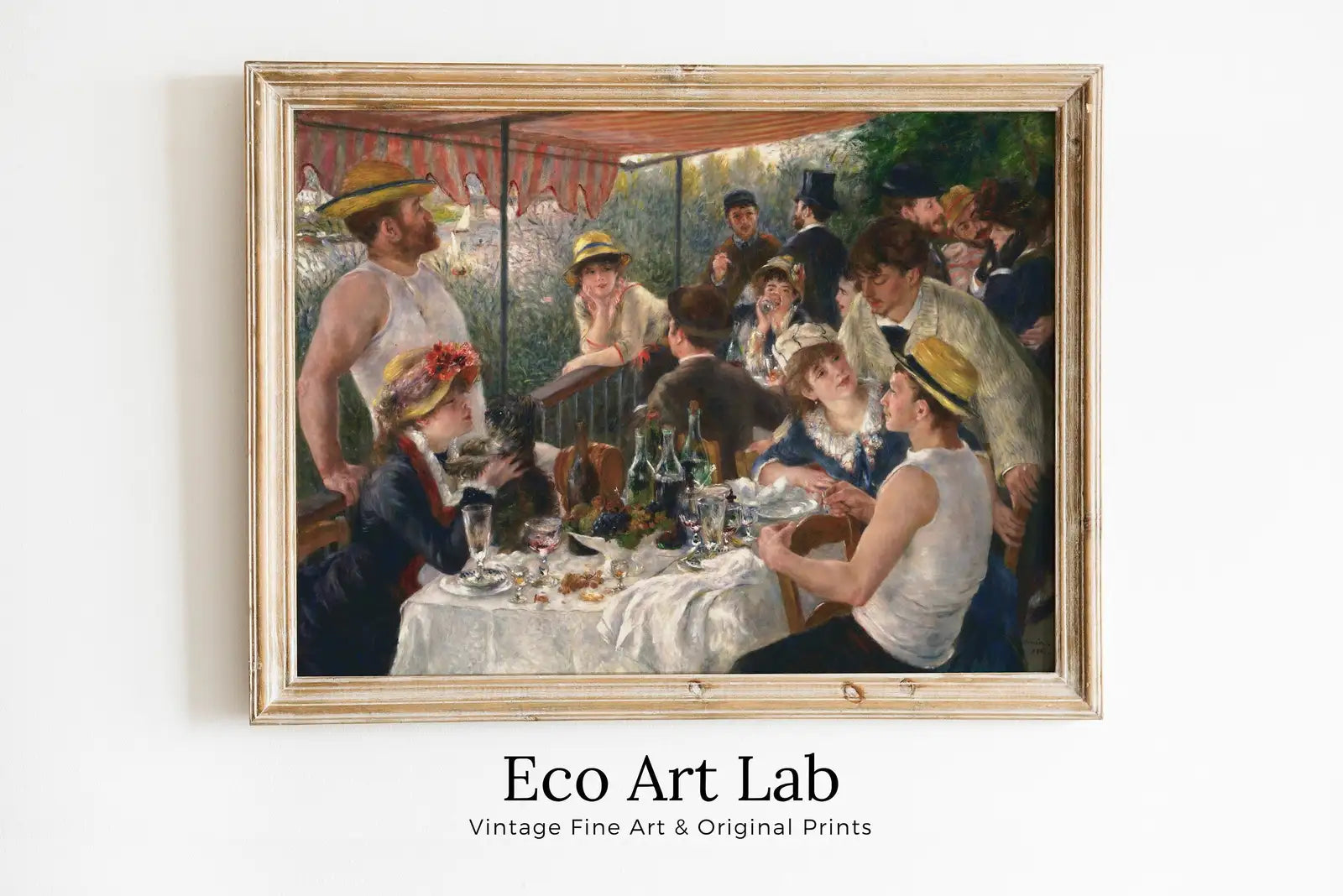 Framed view of Famous Renoir Print. Boating Party Luncheon by Auguste Renoir. Vintage Painting Printable Wall Art Antique Oil Painting. Instant Download – printable wall art digital download.