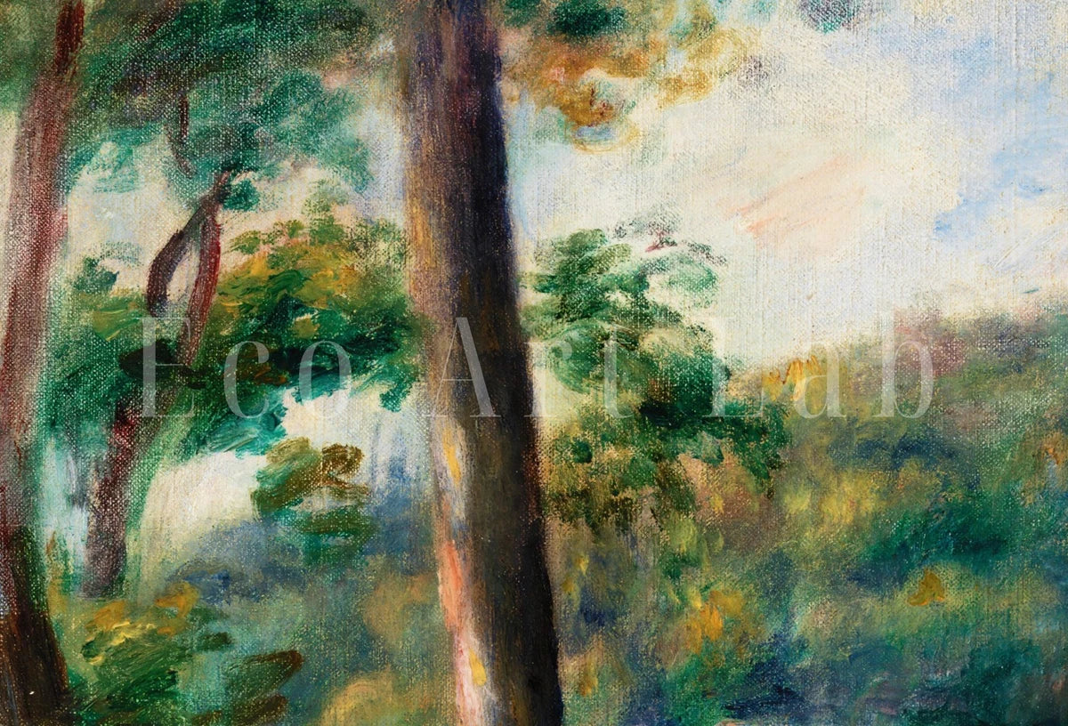 Detail view of artwork from Famous Renoir Print. Environs of Briey by Auguste Renoir. Vintage Forest House Painting Printable Art Antique Oil Painting. Instant Download. (variation 2)