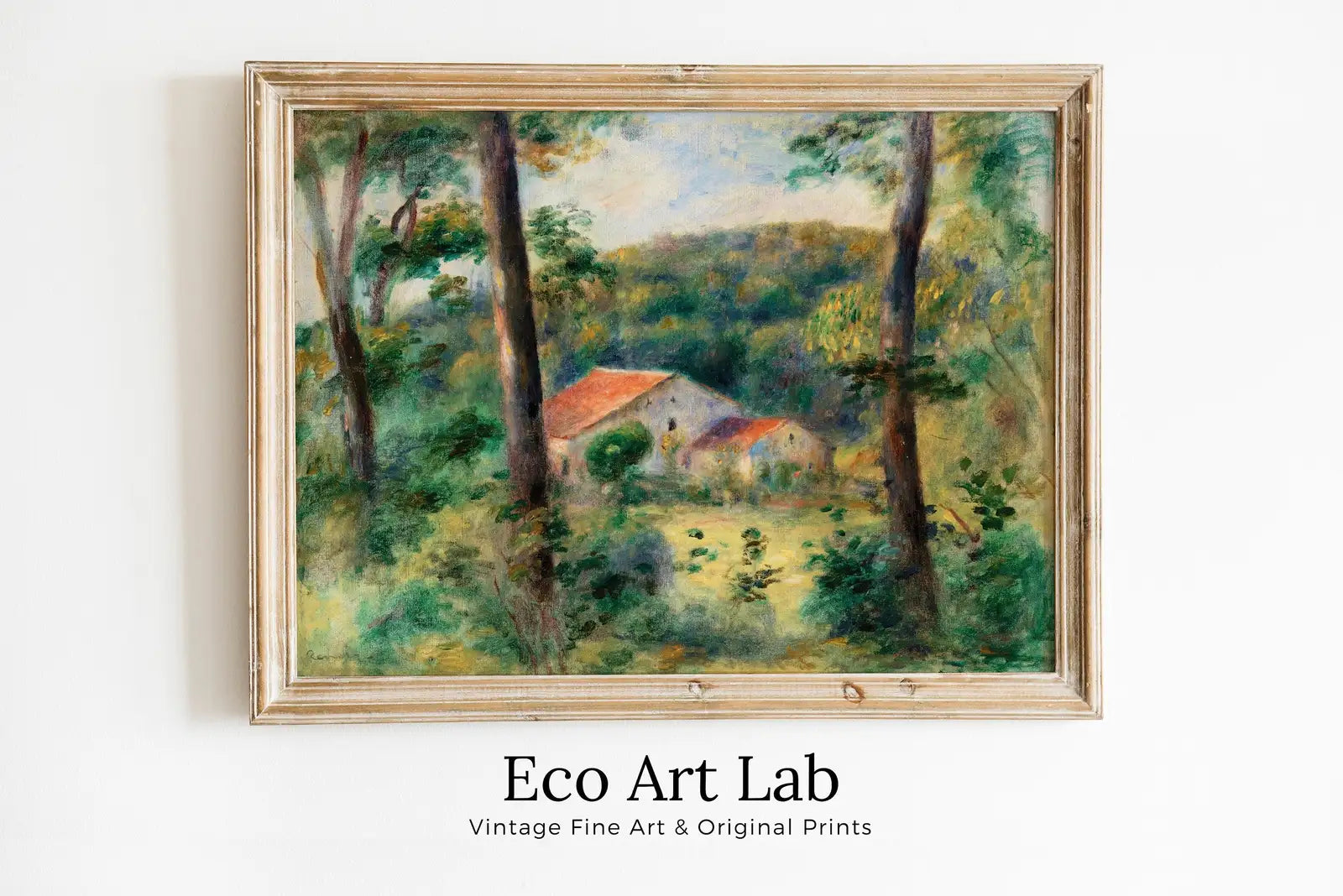 Framed view of Famous Renoir Print. Environs of Briey by Auguste Renoir. Vintage Forest House Painting Printable Art Antique Oil Painting. Instant Download – printable wall art digital download.