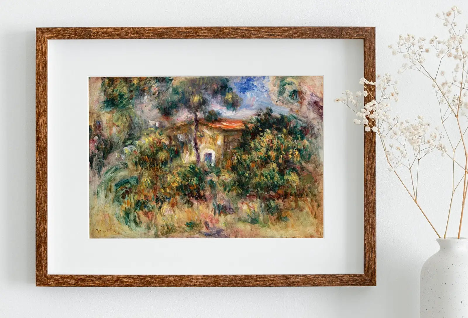 Included artwork preview showing first selection of artworks from Famous Renoir Print. "Farmhouse" by Auguste Renoir. Vintage Landscape Painting. Printable Wall Art. Antique Oil Painting. Instant Download.