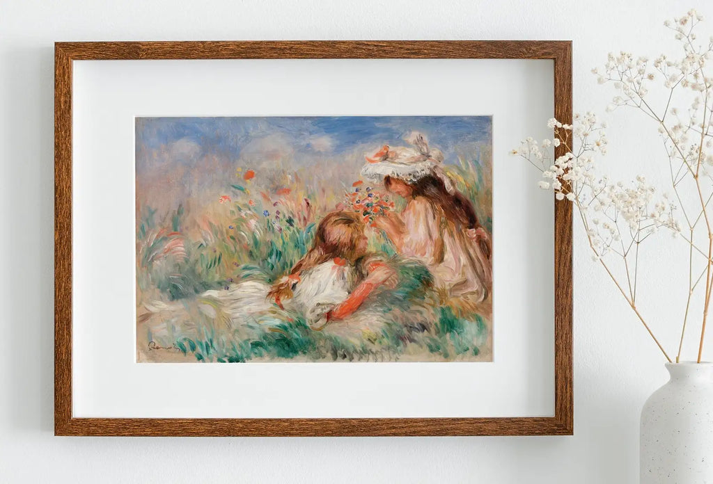 Detail view of artwork from Famous Renoir Print. Girls in the Grass by Auguste Renoir. Vintage Garden Painting Printable Wall Art Antique Oil Painting. Instant Download. (variation 1)