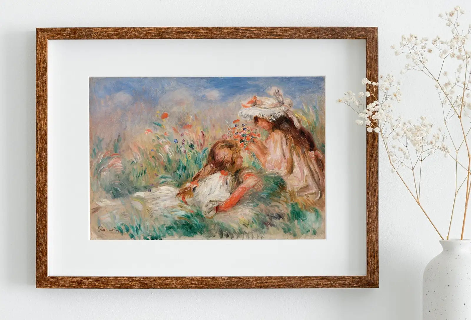 Detail view of artwork from Famous Renoir Print. Girls in the Grass by Auguste Renoir. Vintage Garden Painting Printable Wall Art Antique Oil Painting. Instant Download. (variation 1)