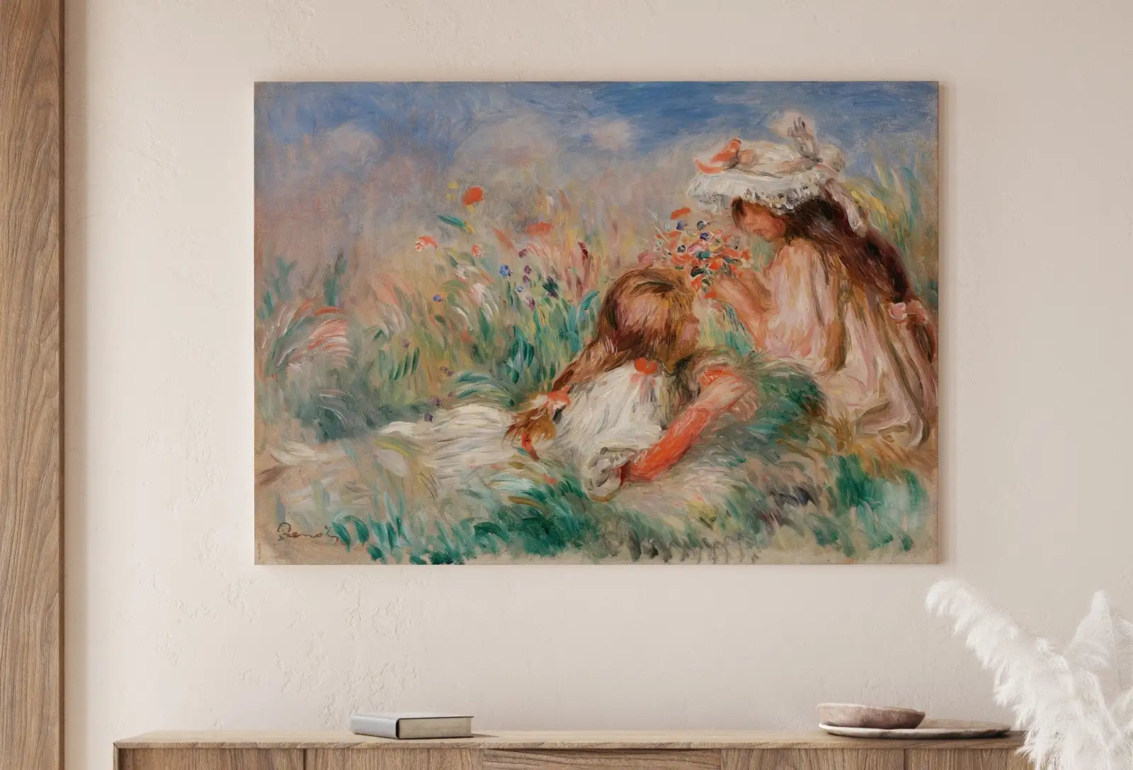 Included artwork preview showing first selection of artworks from Famous Renoir Print. Girls in the Grass by Auguste Renoir. Vintage Garden Painting Printable Wall Art Antique Oil Painting. Instant Download.