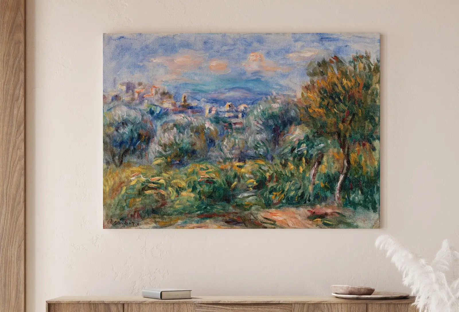 Detail view of artwork from Famous Renoir Print. Impressionist Landscape by Auguste Renoir. Vintage Antique Landscape Oil Painting. Printable Wall Art. Instant Download. (variation 1)