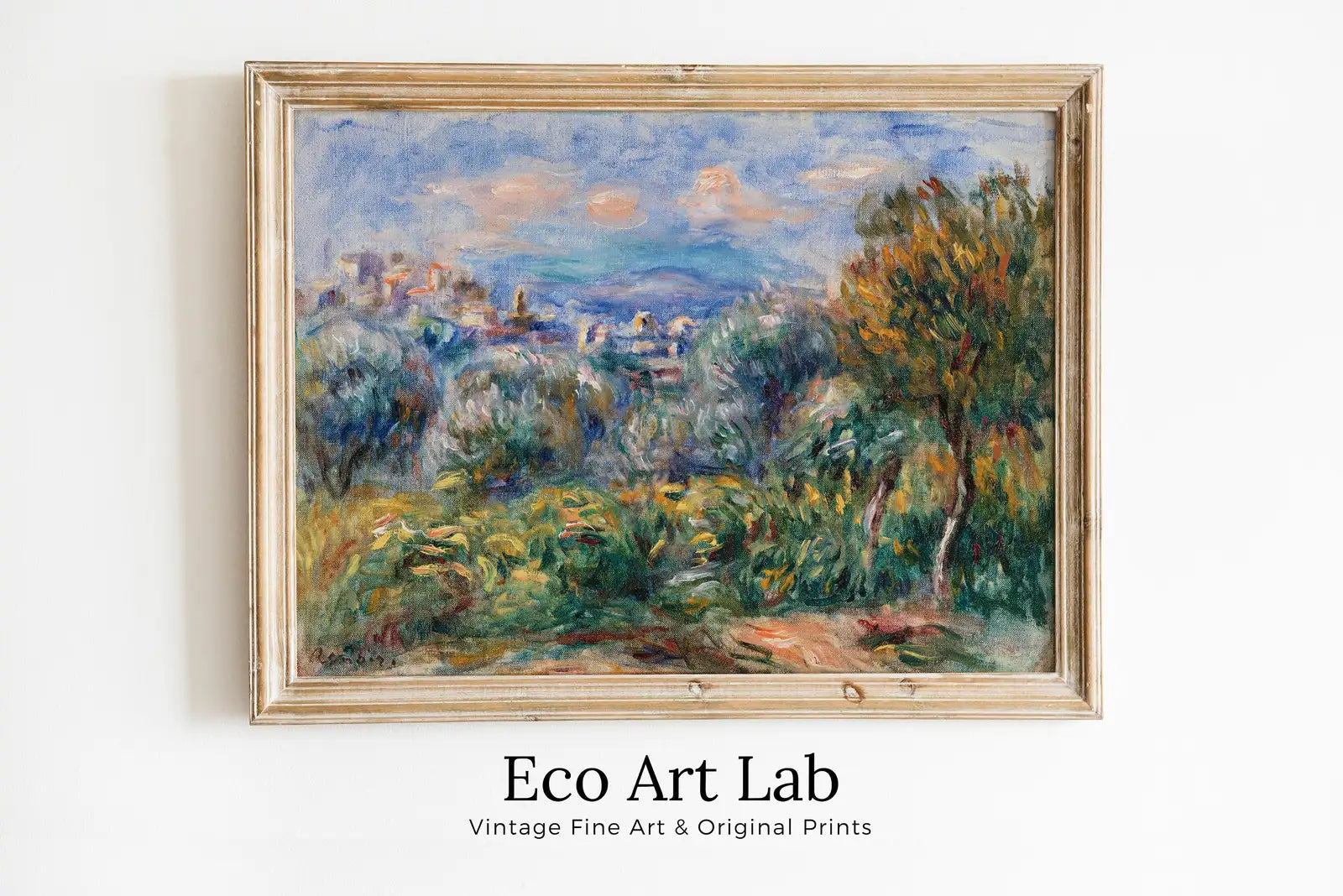 Framed view of Famous Renoir Print. Impressionist Landscape by Auguste Renoir. Vintage Antique Landscape Oil Painting. Printable Wall Art. Instant Download – printable wall art digital download.