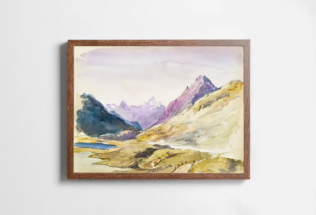 Famous Switzerland Mountain Landscape Painting. Instant Download Vintage Watercolor Decor. Mountain Valley Printable Art. Vintage Art Decor – Printable Wall Art