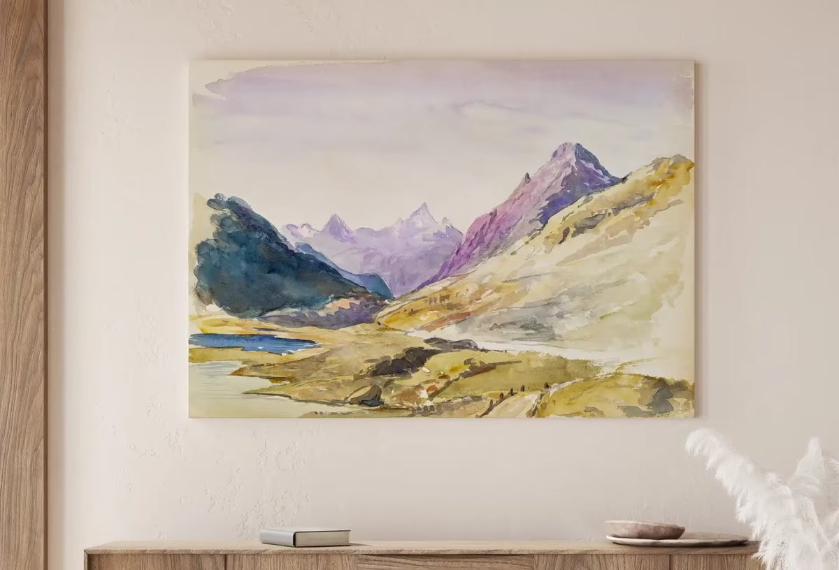 Famous Switzerland Mountain Landscape Painting. Instant Download Vintage Watercolor Decor. Mountain Valley Printable Art. Vintage Art Decor – Printable Wall Art