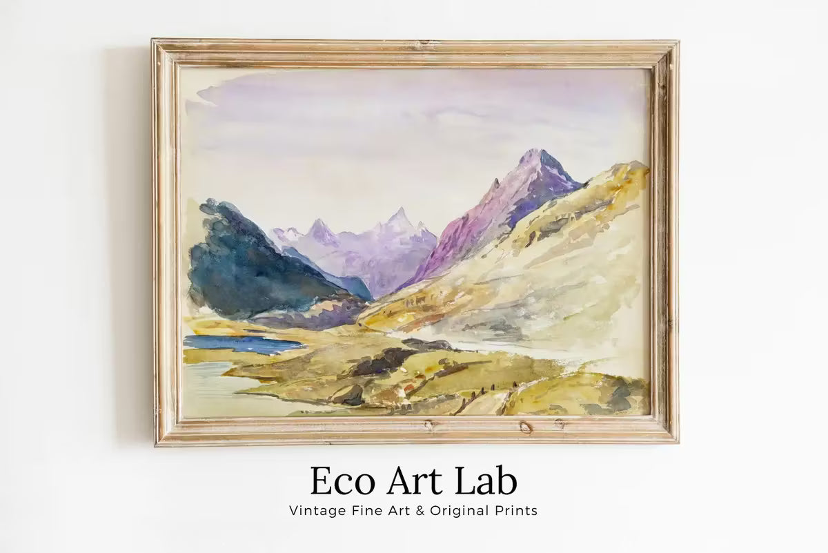 Famous Switzerland Mountain Landscape Painting. Instant Download Vintage Watercolor Decor. Mountain Valley Printable Art. Vintage Art Decor – Printable Wall Art