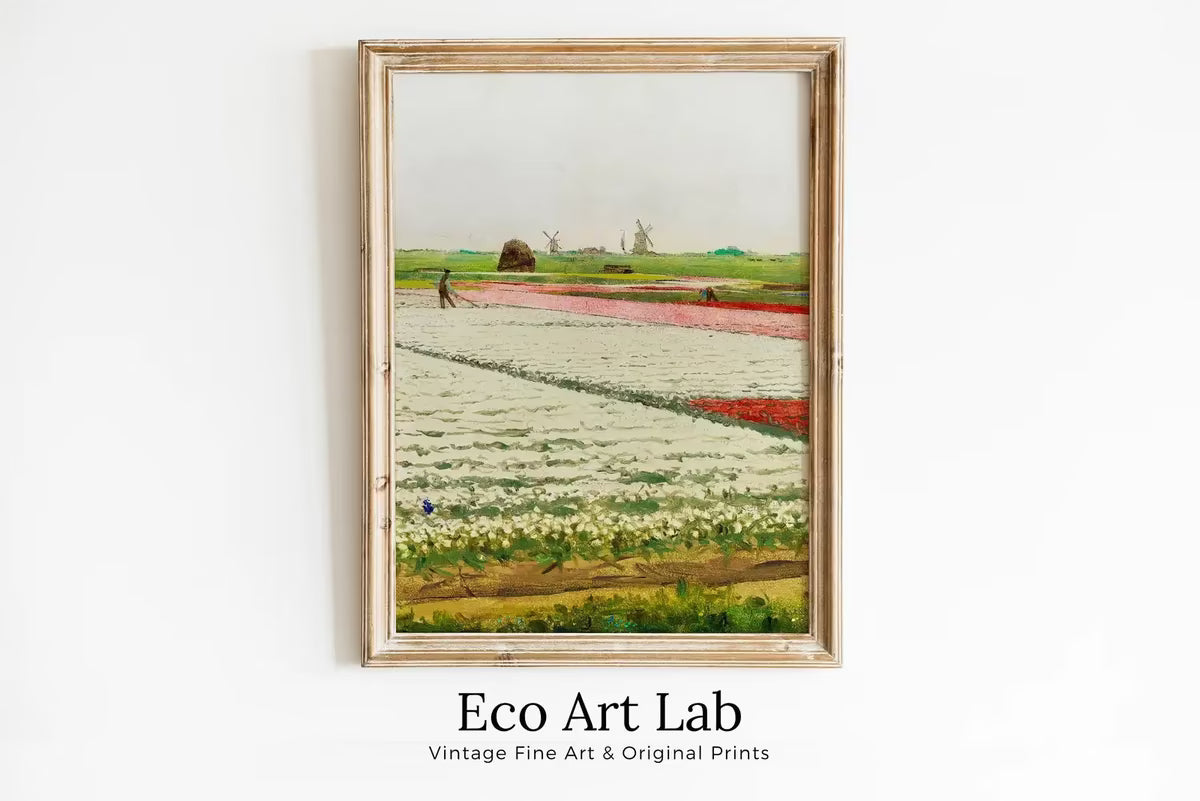Famous Vintage Tulips Flowers Field Oil Painting. Instant Download Vintage Decor. Vintage Landscape Tulip Printable Wall Art. Spring Decor – Printable Wall Art