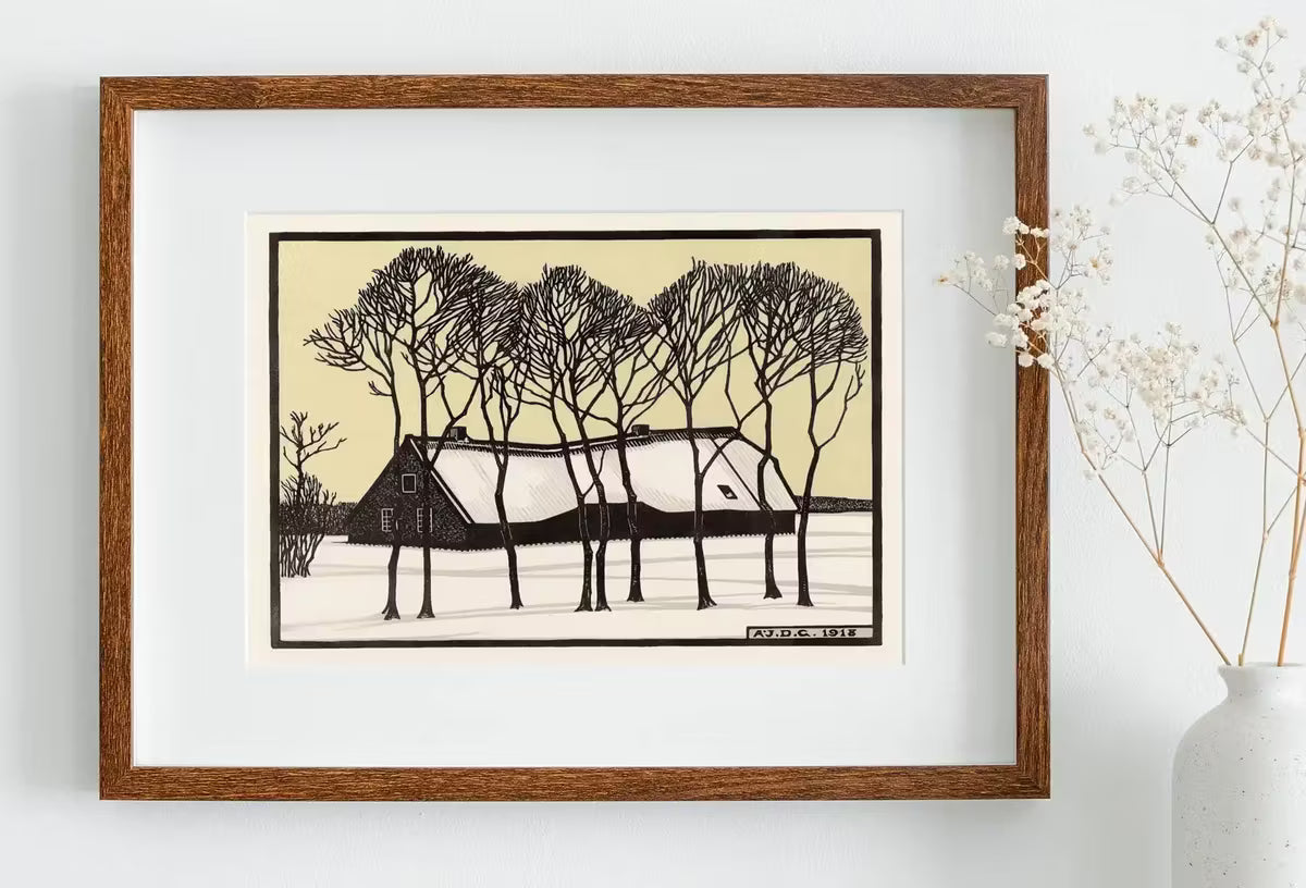 Farm in the Snow Vintage Art Nouveau Print Wall Art. Instant Download Retro Print, Julie De Graag Printable Wall Art. Art Nouveau Poster – Printable Wall Art