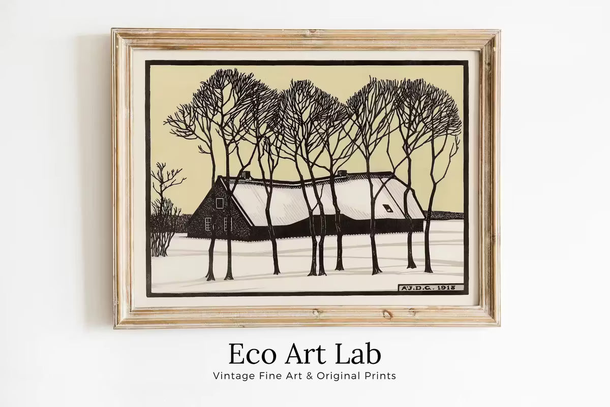 Farm in the Snow Vintage Art Nouveau Print Wall Art. Instant Download Retro Print, Julie De Graag Printable Wall Art. Art Nouveau Poster – Printable Wall Art