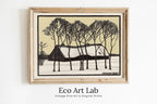 Framed view of Farm in the Snow Vintage Art Nouveau Print Wall Art. Instant Download Retro Print, Julie De Graag Printable Wall Art. Art Nouveau Poster – printable wall art digital download.