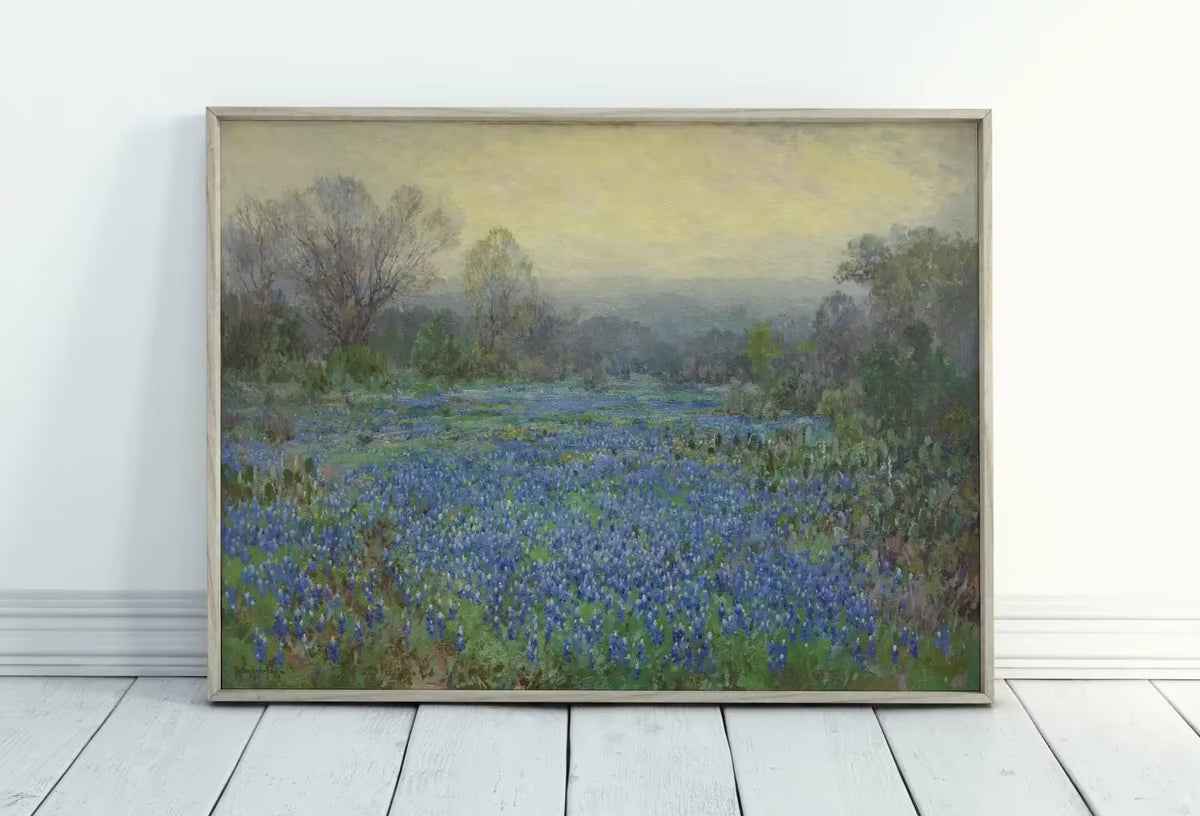 Field of Bluebonnets. Printable Spring Meadow Landscape Painting. Vintage Landscape Print Texas Bluebonnets Painting. Flower Field – Printable Wall Art