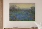 Detail view of artwork from Field of Bluebonnets. Printable Spring Meadow Landscape Painting. Vintage Landscape Print Texas Bluebonnets Painting. Flower Field. (variation 1)