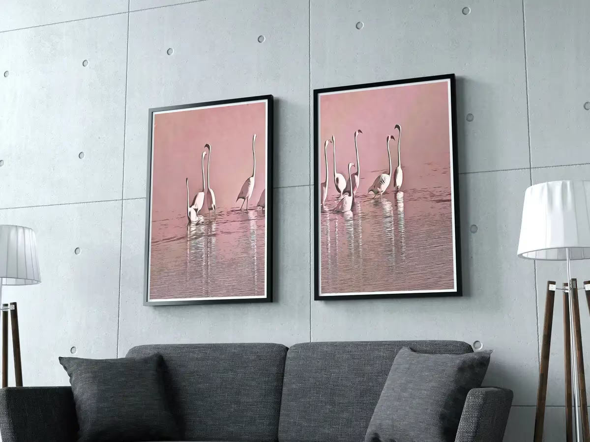 Flamingo Art Set of 2 Prints Gallery Wall Set. Pink Flamingo Print 2 Piece Wall Art Instant Digital Download Printable Wall Art Poster