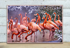 Detail view of artwork from Flamingo Print in Winter, Instant Digital Download, Printable Wall Art Poster, Birds Photography, Pastel Pink, Tropical Decor. (variation 2)