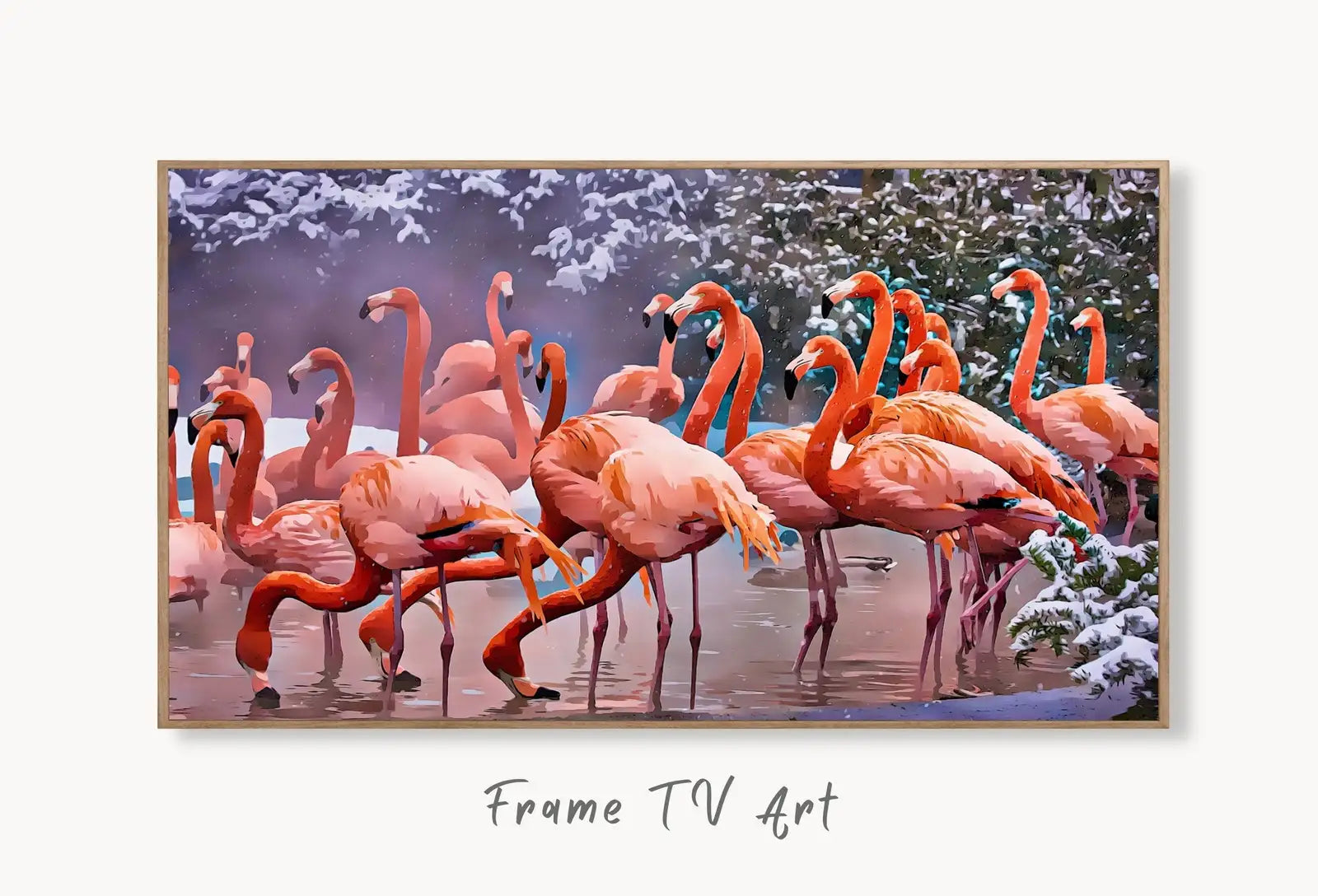 Flamingos in Winter Frame TV Art Digital Download, Digital Art for Tv, Colorful Art for Frame TV Tropical Bird Decor – Frame TV Digital Download Art – Digital Download