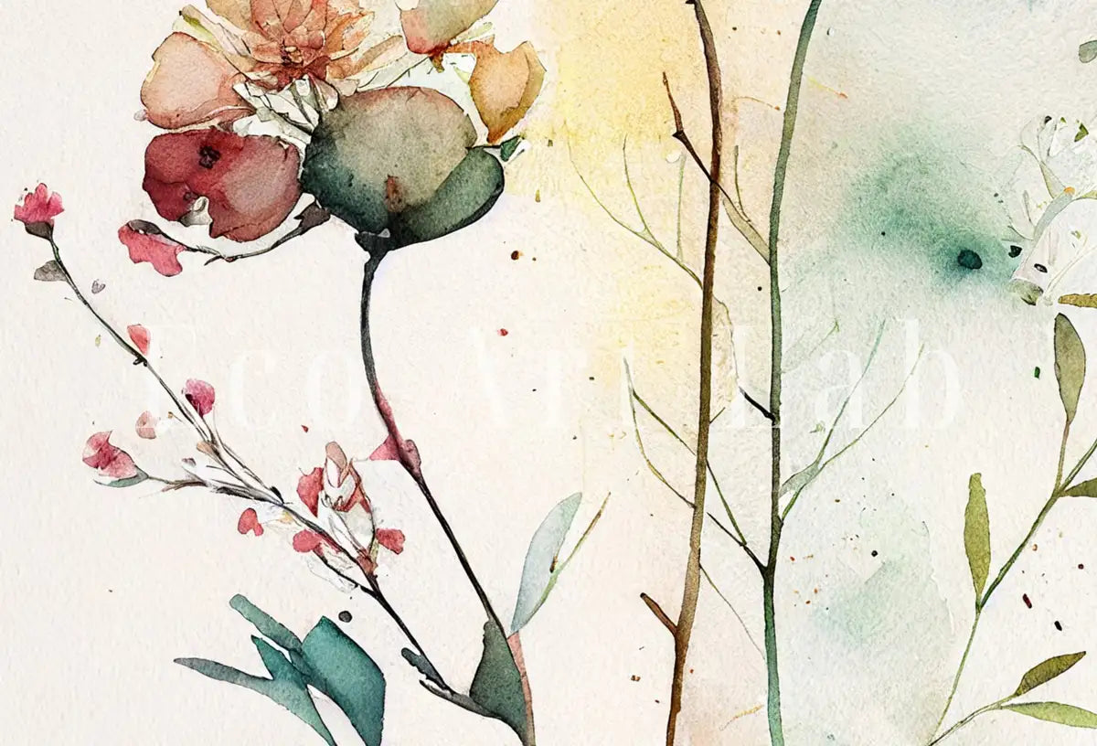 Detail view of artwork from Floral Printable Wall Art. Boho Floral Art. Printable Flower Watercolor. Watercolor Botanical Print. Wild Flowers Art. Floral Minimalist Art. (variation 2)