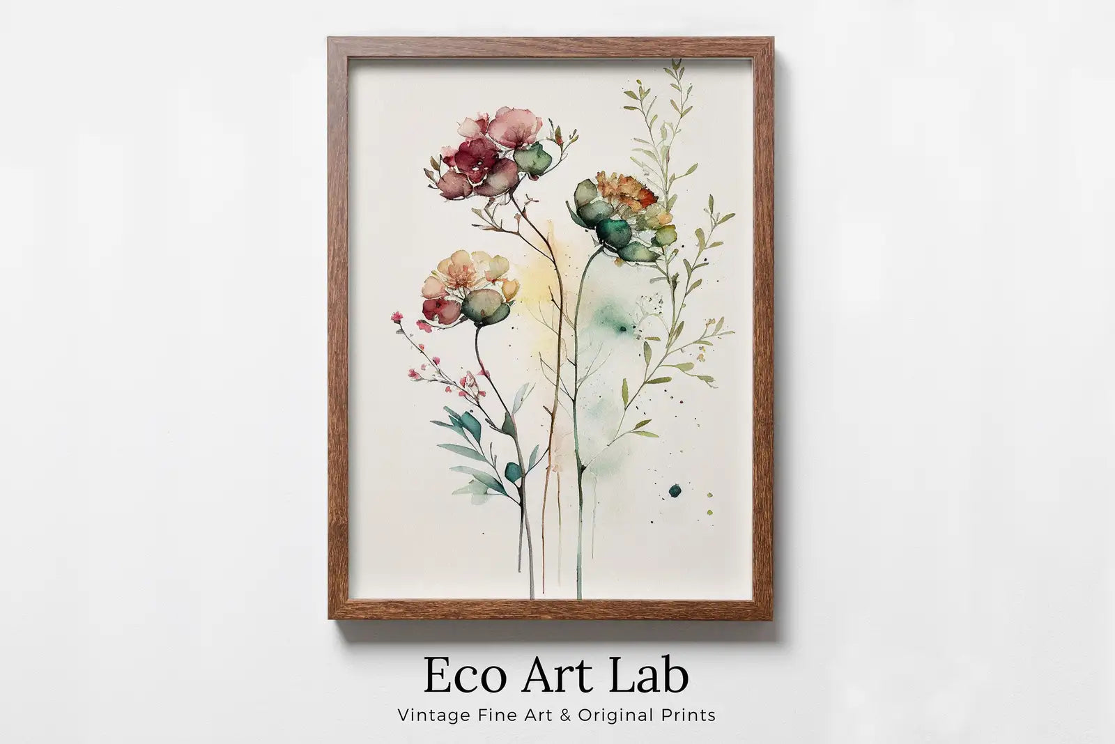 Framed view of Floral Printable Wall Art. Boho Floral Art. Printable Flower Watercolor. Watercolor Botanical Print. Wild Flowers Art. Floral Minimalist Art – printable wall art digital download.