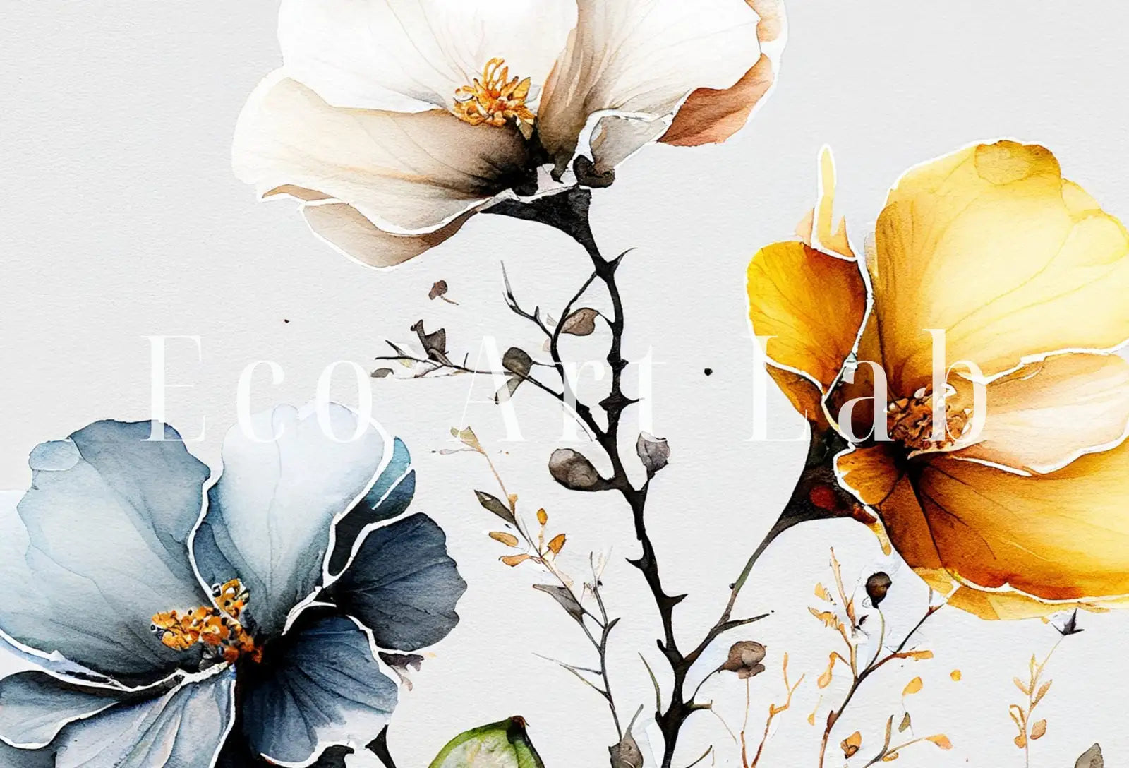 Detail view of artwork from Floral Printable Wall Art. Watercolor Botanical Print. Boho Floral Art. Printable Flower Watercolor. Wild Flowers Art. Floral Minimalist Art. (variation 1)
