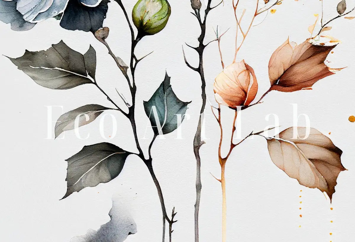Detail view of artwork from Floral Printable Wall Art. Watercolor Botanical Print. Boho Floral Art. Printable Flower Watercolor. Wild Flowers Art. Floral Minimalist Art. (variation 2)
