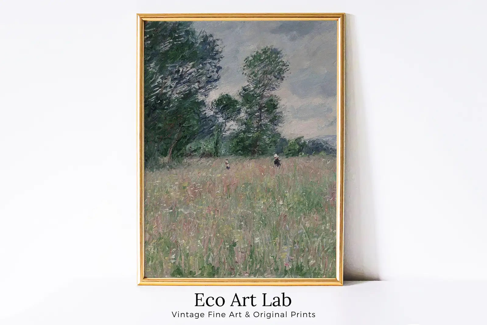 Framed view of Flowering Meadow – printable wall art digital download.