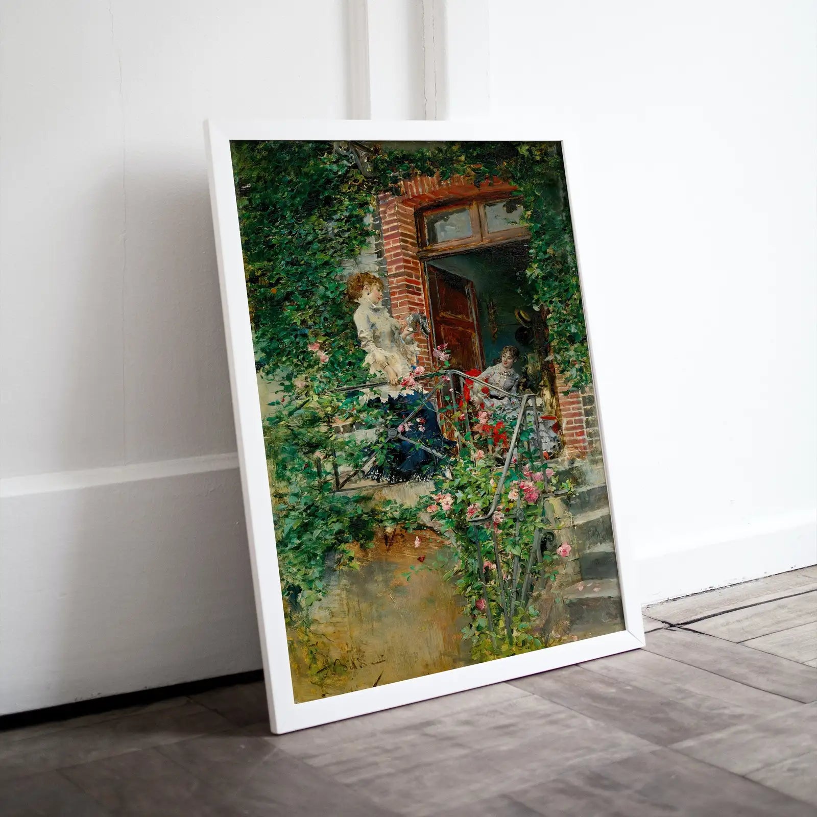 Included artwork preview showing first selection of artworks from Flowers Garden Painting. Women Portrait. Vintage Landscape Print. On the terrace by Giovanni Boldini. Printable Wall Art. Digital Download.
