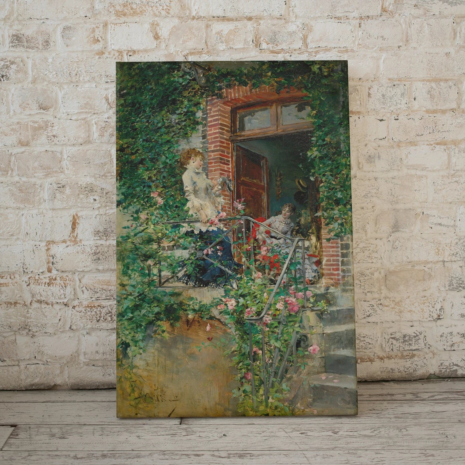 Second included artwork preview from Flowers Garden Painting. Women Portrait. Vintage Landscape Print. On the terrace by Giovanni Boldini. Printable Wall Art. Digital Download featuring various scenes.