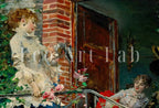 Detail view of artwork from Flowers Garden Painting. Women Portrait. Vintage Landscape Print. On the terrace by Giovanni Boldini. Printable Wall Art. Digital Download. (variation 2)